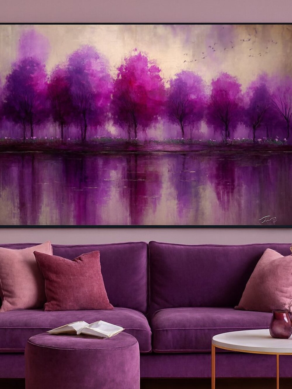 Purple & Magenta Tree Landscape Art Print – Serene Nature Wall Decor - Picture 2 of 5